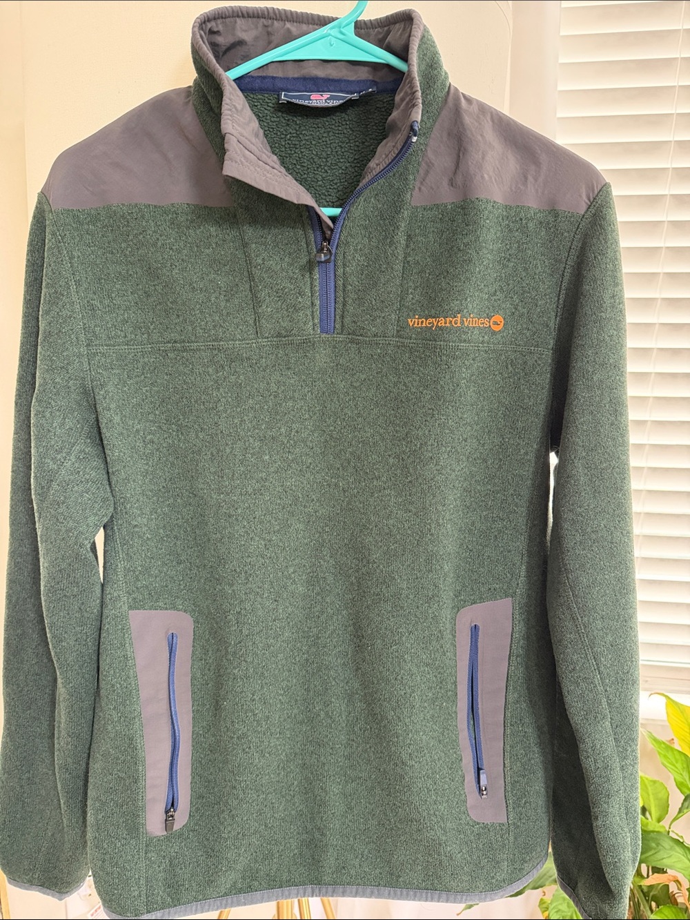 Vineyard Vines Green Fleece Quarter-Zip with Gray Accents